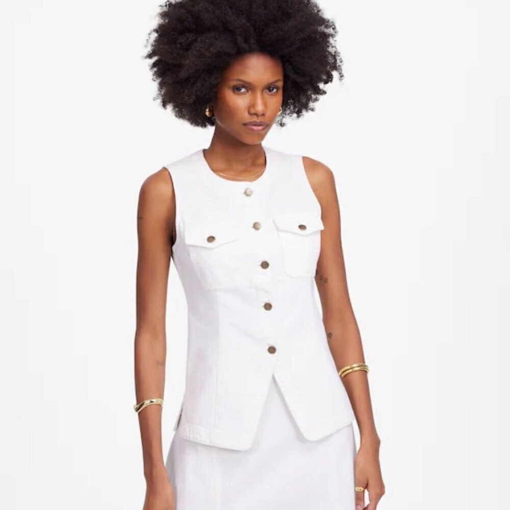 NWT Madewell White Denim High Crewneck Vest - Size: 16 (XL)